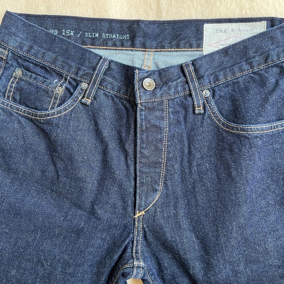 Rag & Bone Jeans Men's 31 Blue Denim RB 15X Slim Straight Button Fly Dark Wash - Picture 2 of 8